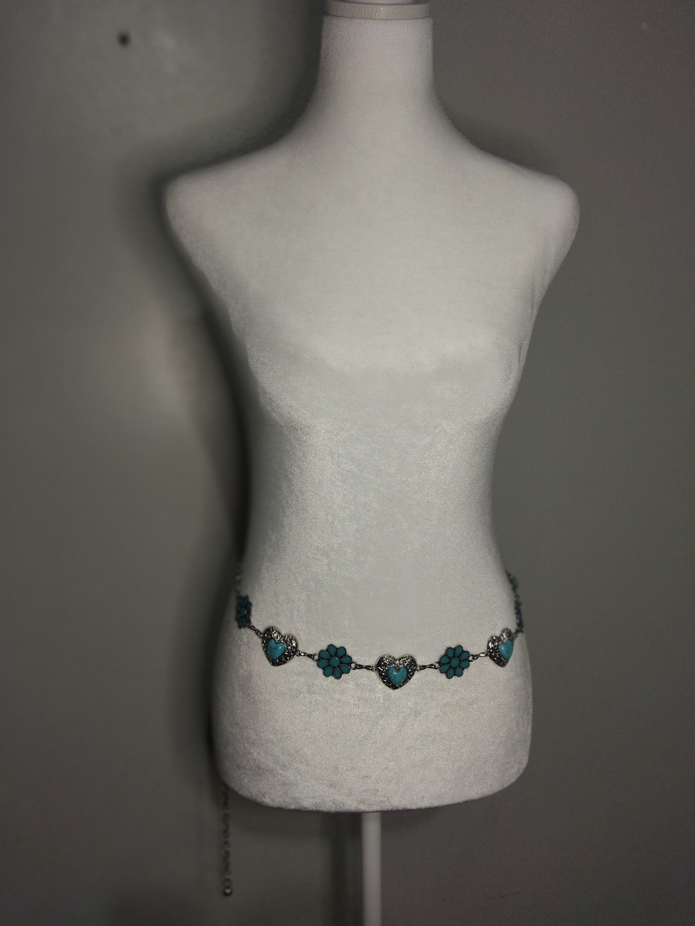 Turquoise Heart & Flower Chain Waist Belt - Women Accessories